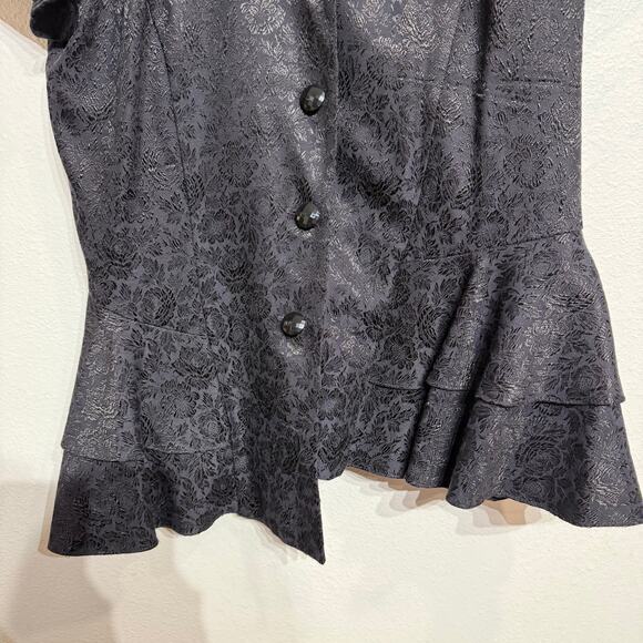 Virgo II Black Embroidered Floral Vintage Blouse Sz 16 - Picture 4 of 13